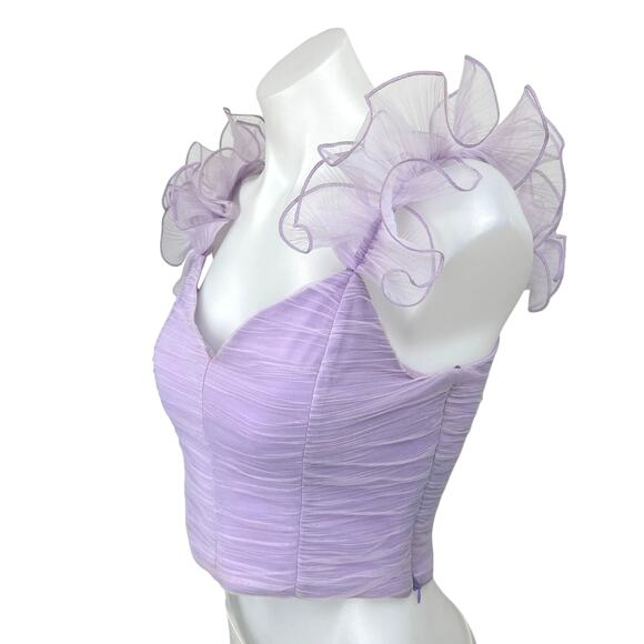 Zara Purple Sleeveless Ruffle Draped Tulle V-neck Corset Crop Tank Top Size S - Picture 2 of 5